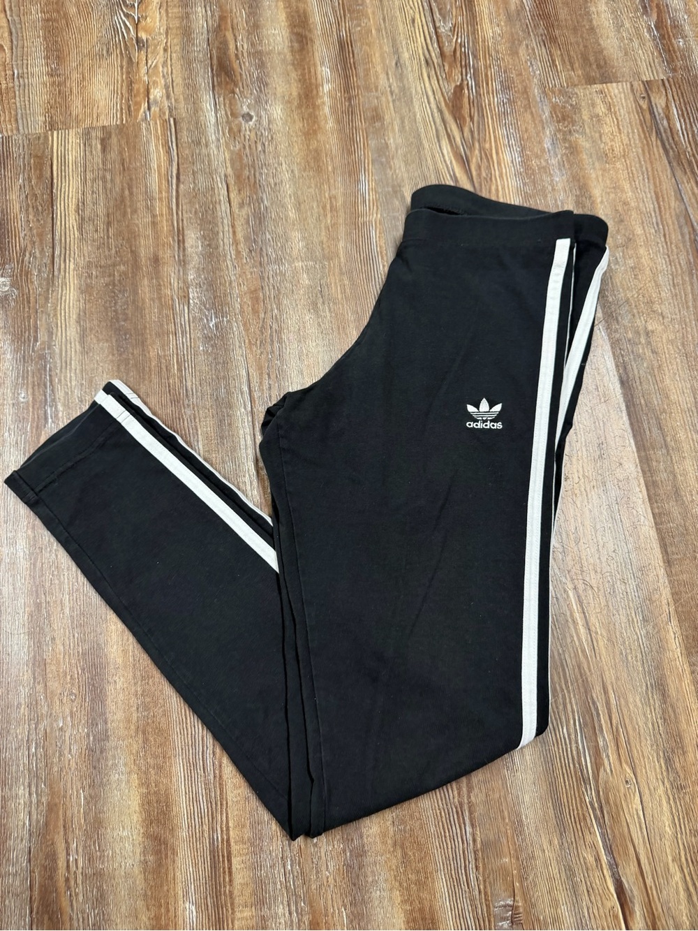 Adidas black leggings with white stripes